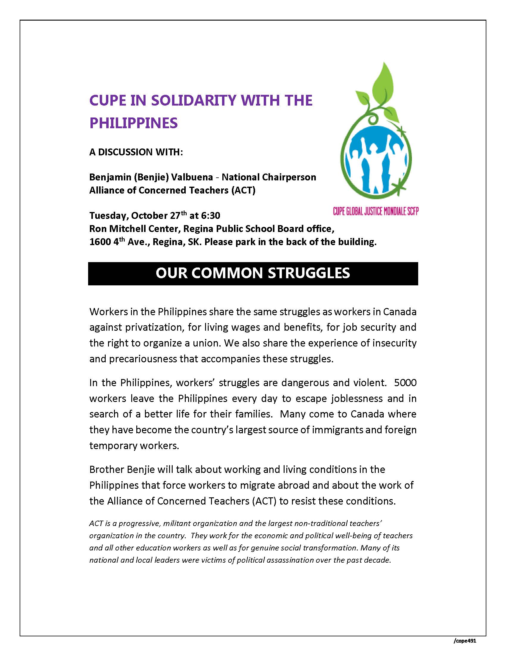 CUPE in Solidarity with the Philippines