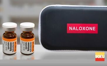 A Naloxone kit and bottles.