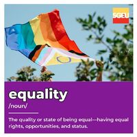 Equality (noun). The quality or state of being equal—having equal rights, opportunities, and status. (p. 107)