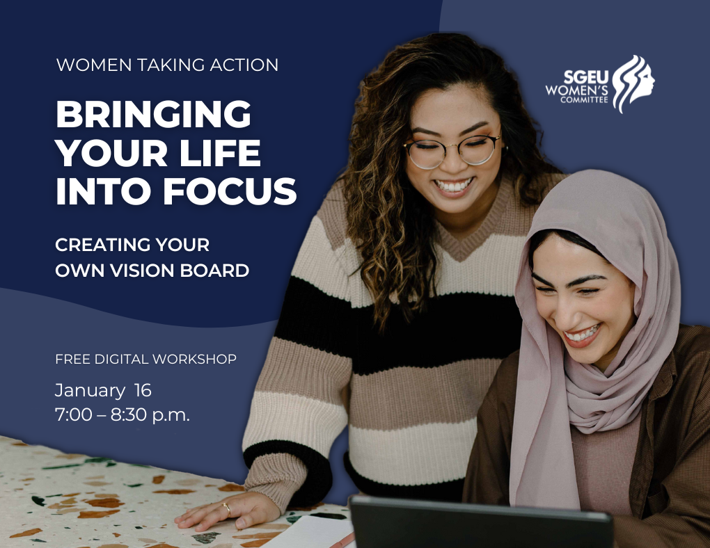 Promotional image for the Women Taking Action workshop.