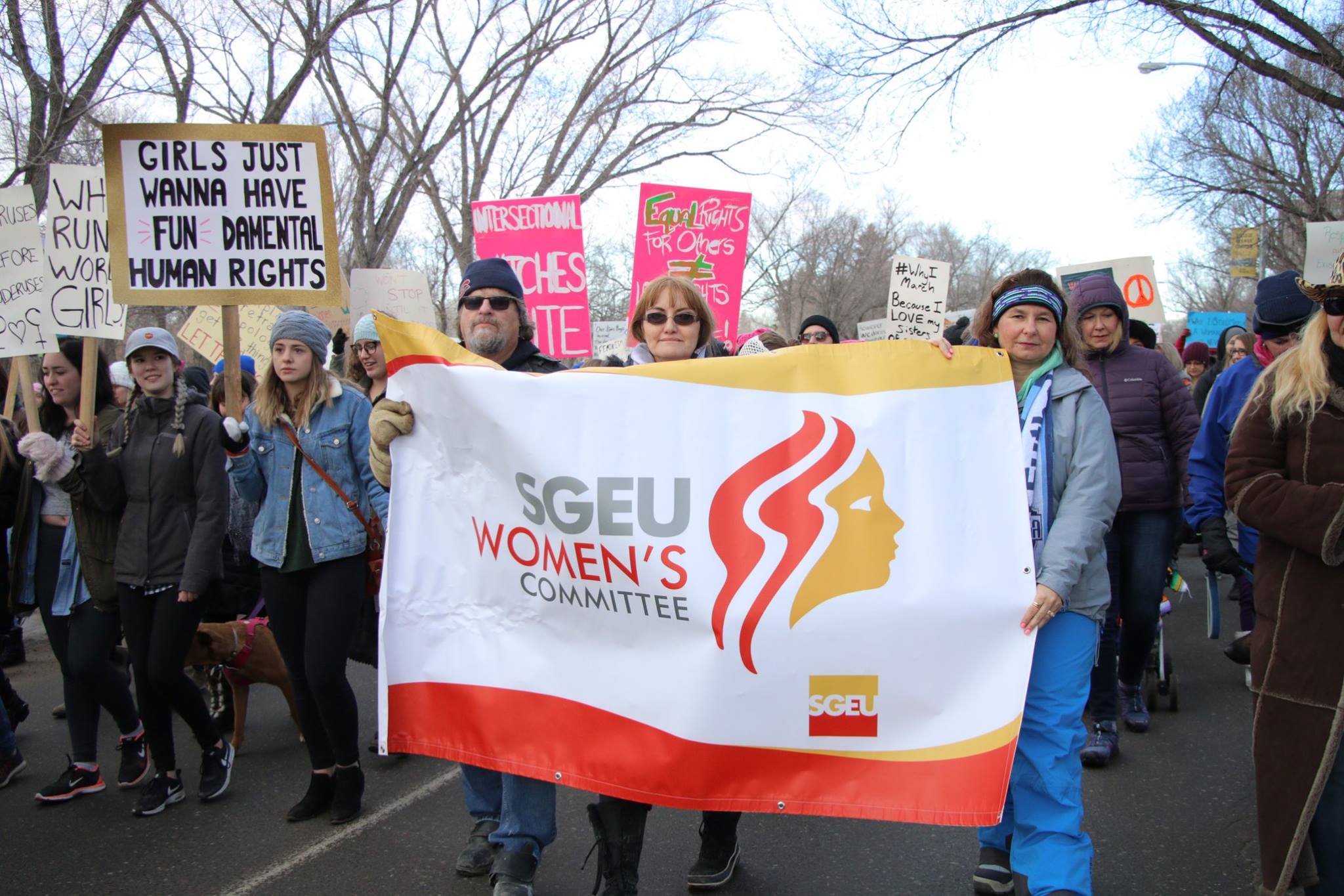 Members of SGEU's Women's Commitee join the Women's March in Regina